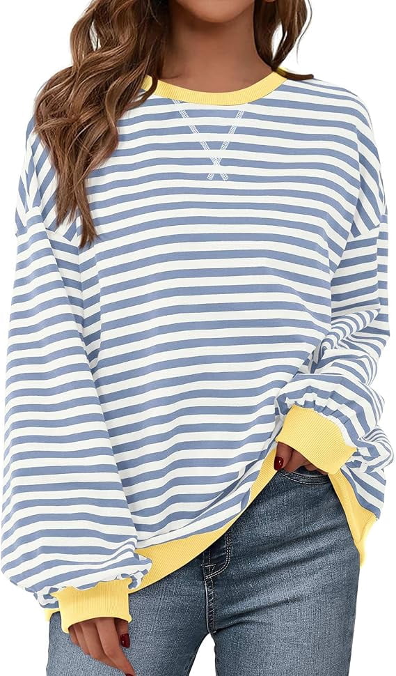 BTFBM Sweatshirt For Women Summer Crewneck Long Sleeve Oversized Striped Pullover Tops Y2K Clothes Workout Shirt