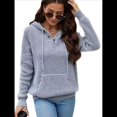 thumbnail image 3 of Sudadera de Lana Extragrande con Capucha y Colores Contrastantes para Mujer, de Punto, con Cuello en V, Informal, con Bolsillos Gris M, 3 of 8