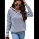 thumbnail image 3 of Sudadera de Lana Extragrande con Capucha y Colores Contrastantes para Mujer, de Punto, con Cuello en V, Informal, con Bolsillos Gris XL, 3 of 8