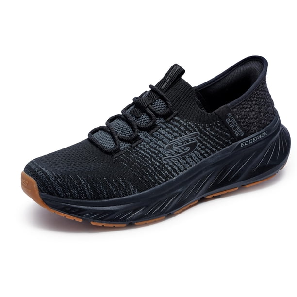 Zapatillas Skechers Edgeride Raygo para hombre, sin cordones, manos libres, color negro/negro, 7,5 X de ancho