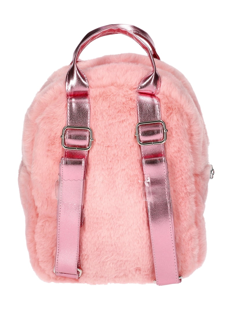 faux fur toddler mini backpack Nike Futura it features a pink color Pink Fuzzy Pink Small Backpacks