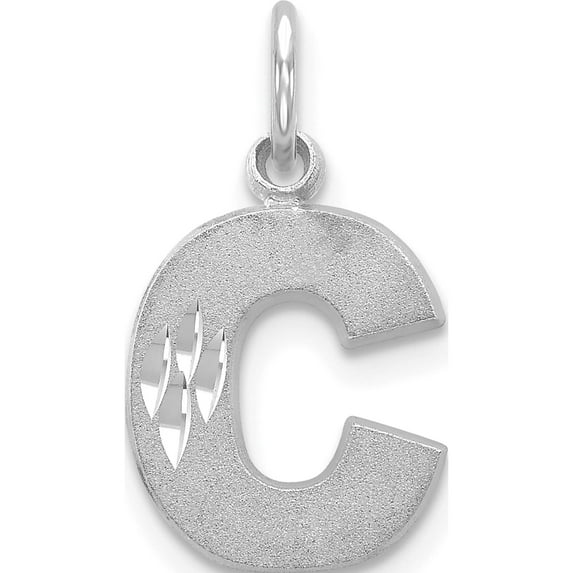 14K White Gold 14Kw Satin Diamond-Cut Letter C Initial Charm (14.65 X 11.05) Made In United States d1282c