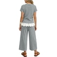thumbnail image 5 of SGFCWSX Girls 2 Piece Outfits Bow Lace Hem Short Sleeve Tops Wide Leg Capri Pants Summer Casual Clothes Set Gray Size 2T, 5 of 9