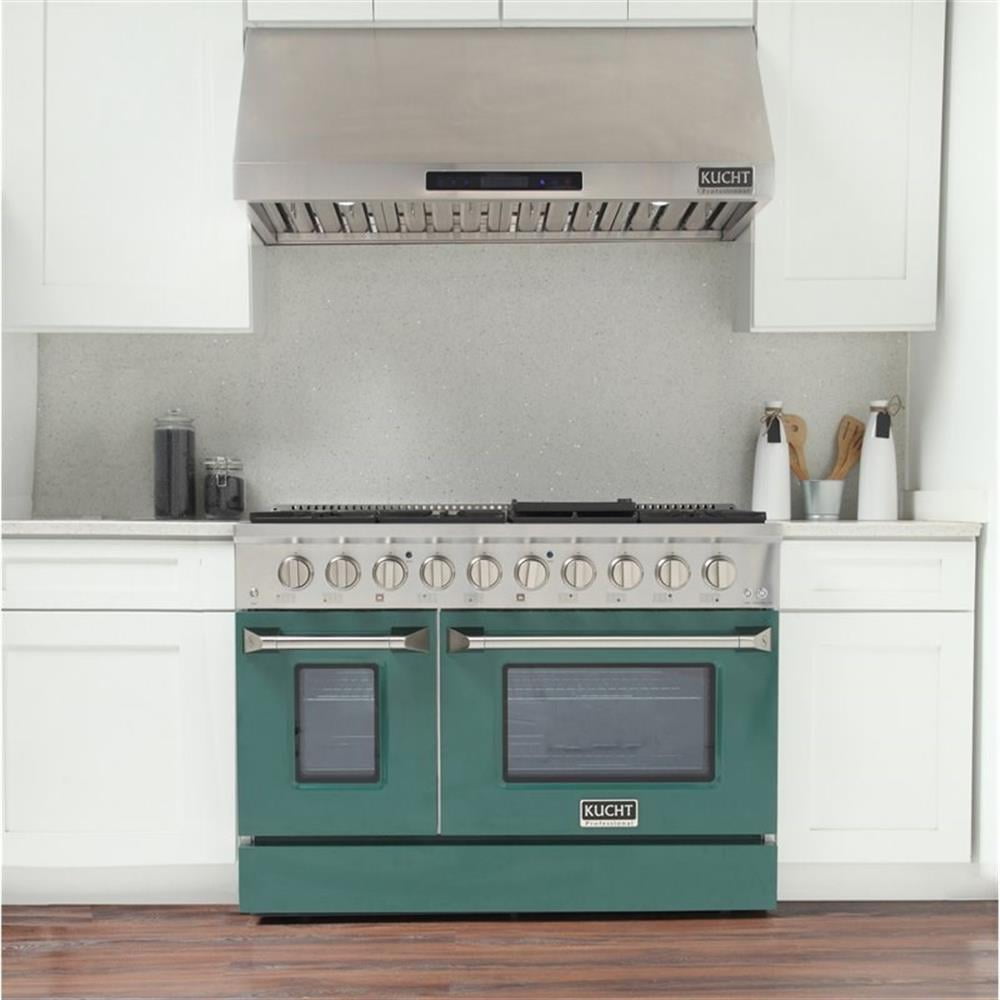 Pemberly Row 48" Stainless Steel Natural Gas Range in Silver/Green