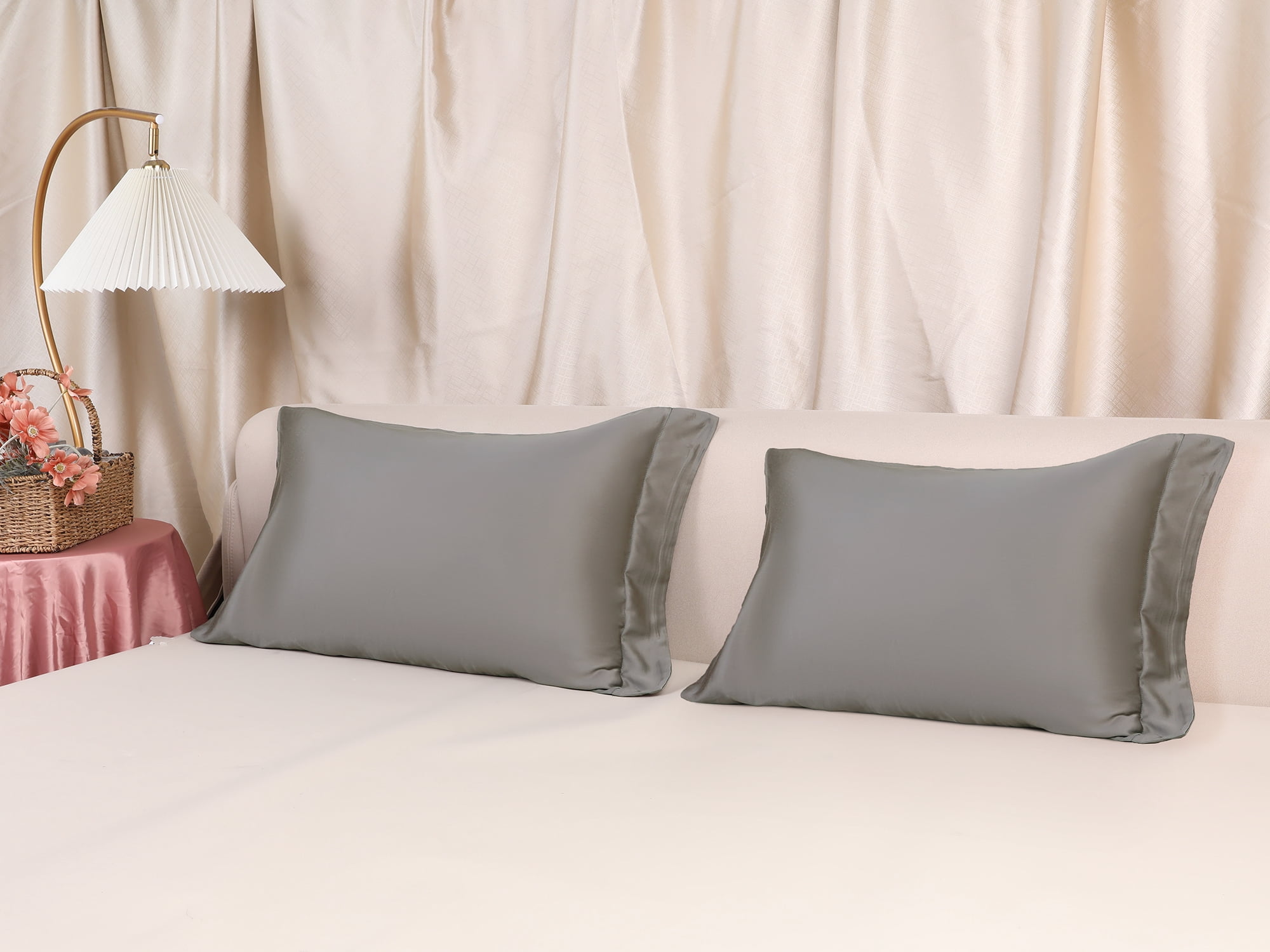 Unique Bargains Satin Pillow Cases Set of 2 Cooling Pillow Covers Queen Dark Gray