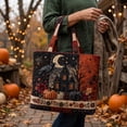 thumbnail image 5 of Halloween Tote Bag, Women Quilted Shoulder Bag with Pumpkin Ghost Witch Pattern, Stylish Fall Handbag Large Reusable Canvas Tote for Shopping, Work, Travel and Holiday Accessories, 5 of 5