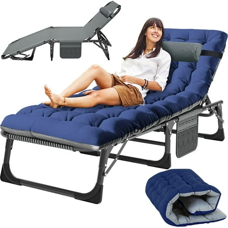 Ficisog Adult Folding Camping Cot Adjustable 4-Position Reclining Folding Chaise with Pillow&Mattress