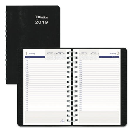 Blueline DuraGlobe Daily Planner Ruled For 30-Minute Appointments, 8 x 5, Black, 2019