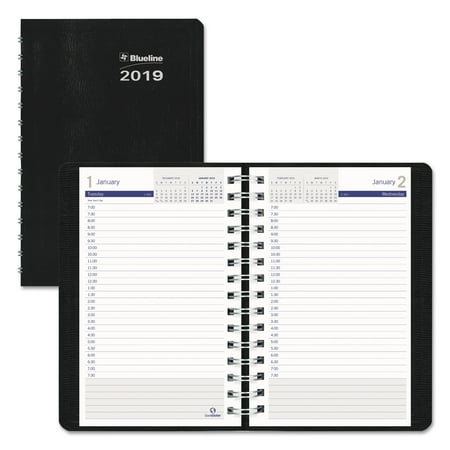 Daily Appointment Planner Blueline DuraGlobe Daily Planner Ruled For 30-Minute Appointments, 8 x 5, Black, 2019 -REDC21021T ()