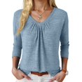 thumbnail image 2 of larppty Women Tops Long Sleeve Shirts V Neck Loose Fit Soft Casual Solid Color T-Shirts Fall Clothing (Light Blue, M), 2 of 5