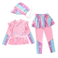 thumbnail image 4 of FINALGANG Girls Cartoon Print Three Piece Rash Guard Set Ruffle Long Sleeve Crewneck Top Pants Skirt With Hat Stretchy Swimsuit For Daily Beach Pool Swim Wear Stylish Swimwear, 4 of 7