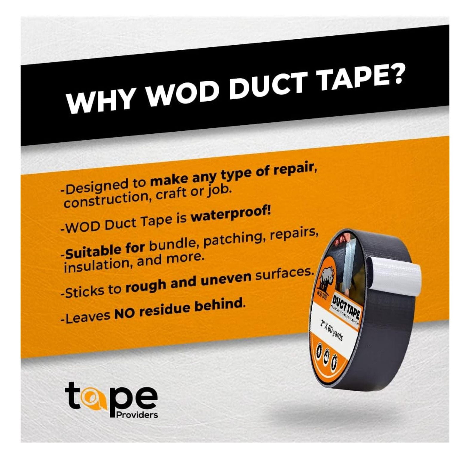 WOD DTC10 Advanced Strength Industrial Grade Schoolbus Yellow Duct Tape, 6 inch x 60 ft. Waterproof, UV Resistant For & Home Improvement