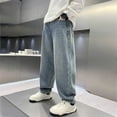 thumbnail image 5 of Quealent Boy's Baggy Jeans Elastic Waist Pull On Denim Pants Classic Straight Wide Leg Jeans for Kids 6-14 Years Blue for Size 13-14 Years, 5 of 7