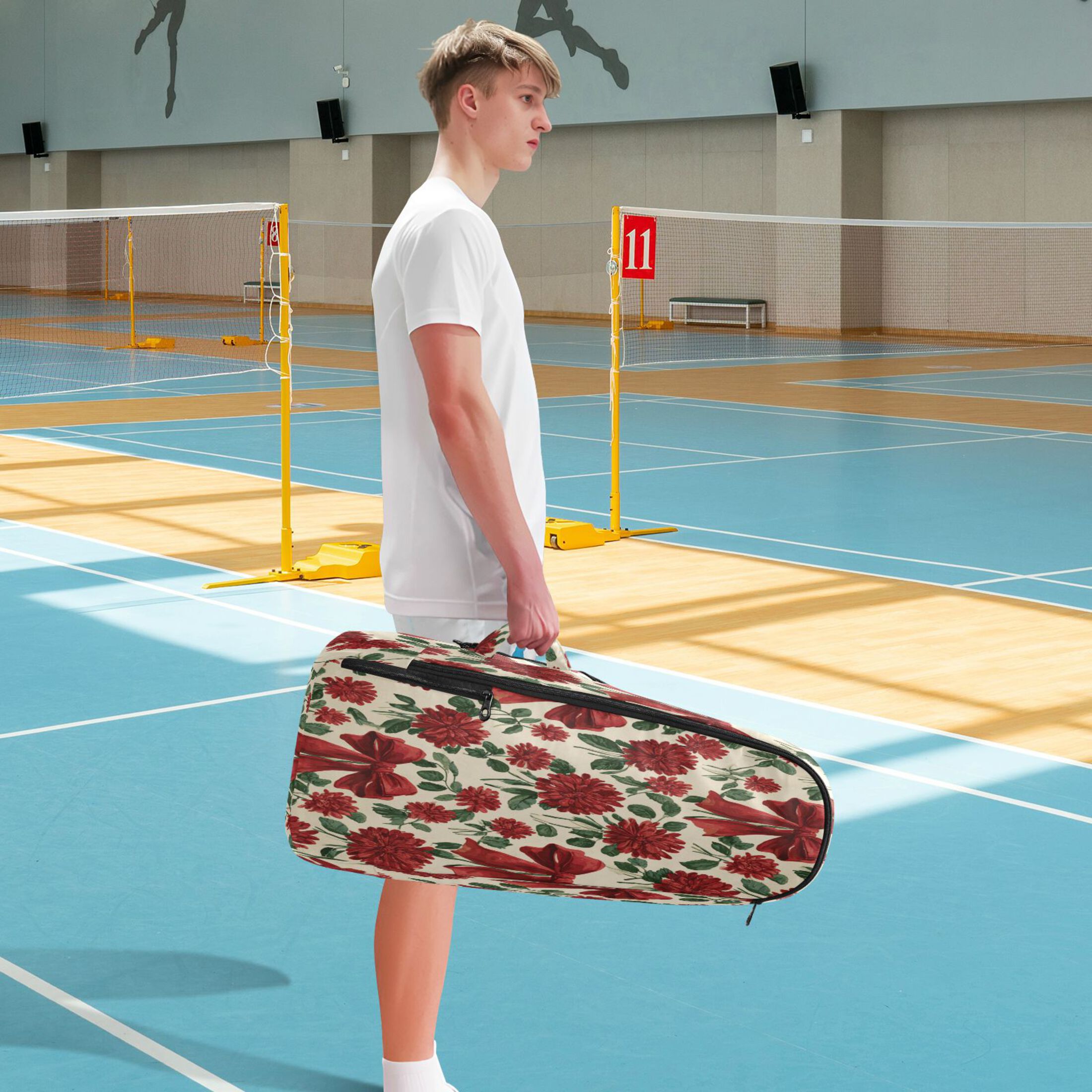 2 Racquet Holder Tennis Backpack Tennis Racket Covers Gym Bags Red Christmas Bows and Floral