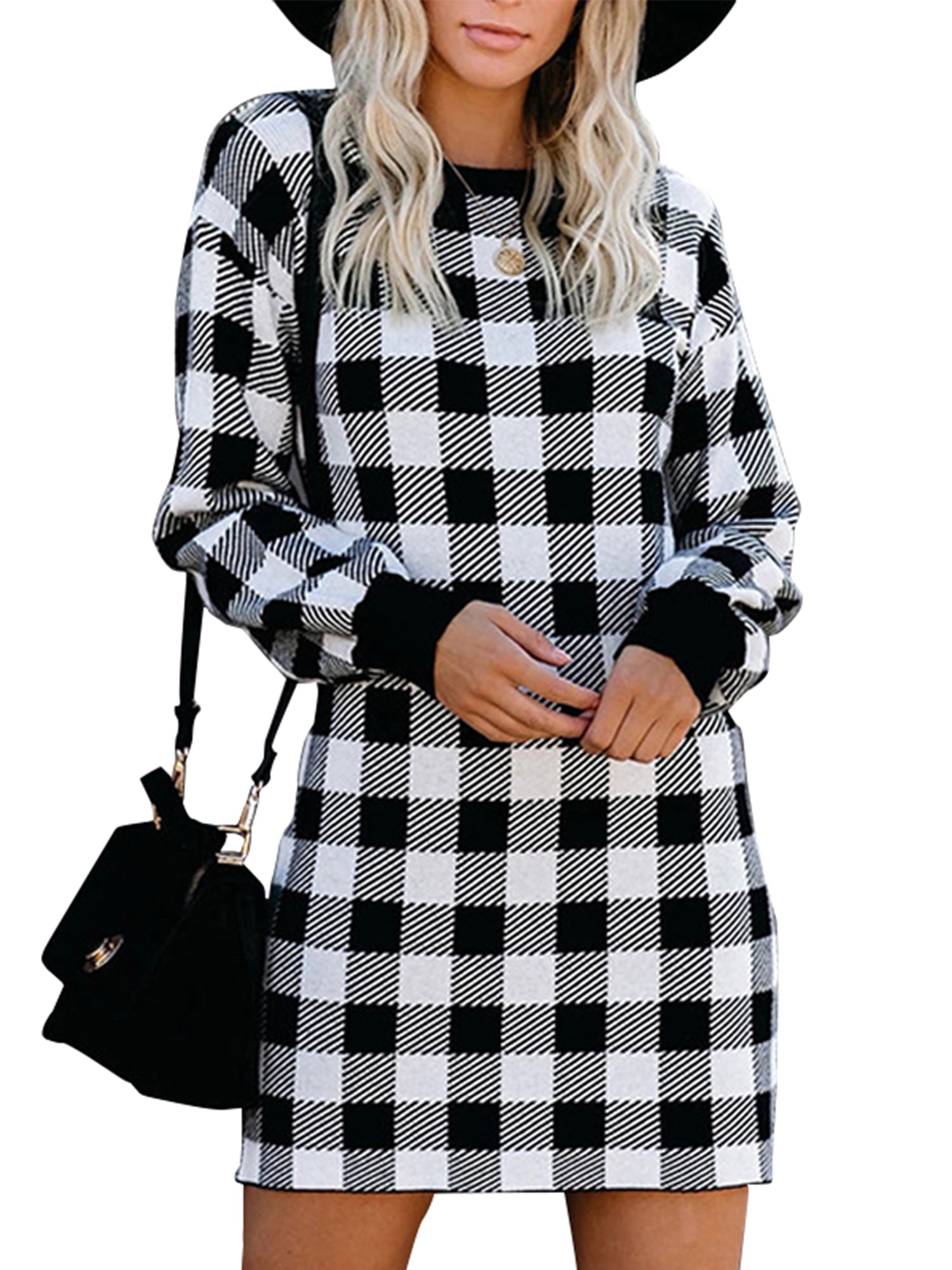 Lumento Women Winter Shirt Dress Plaid 