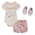 thumbnail image 1 of Conjunto para bebé Harry Potter Hedwig recién nacido para niñas, Body de manga corta, pantalones cortos estilo globo y zapatos, 3 piezas, color blanco roto/rosa, 3-6 meses, 1 of 6