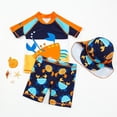 thumbnail image 2 of Baywell Baby Toddler Boys Three Pieces Swimsuit Set Swimwear Shark Bathing Suit Rash Guards with Hat UPF 50+ Orange 1-6Y, 2 of 9