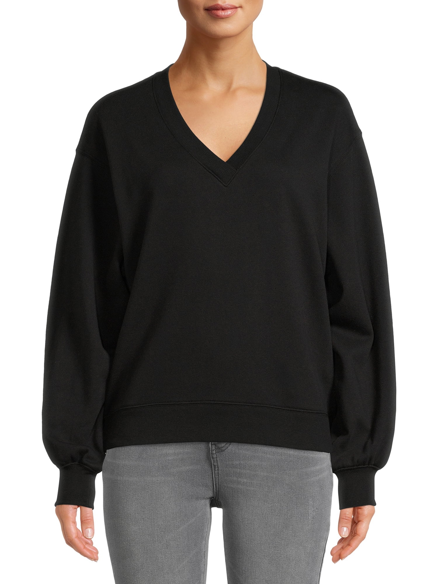 Time and Tru Women's V-Neck Sweatshirt - Walmart.com
