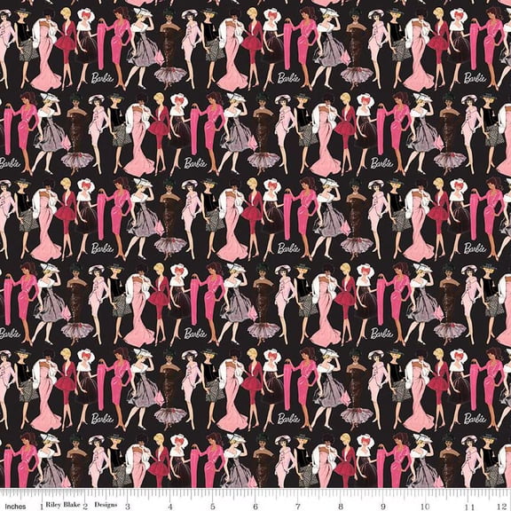 Barbie Vintage Fashion Black Cotton Fabric