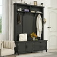 thumbnail image 2 of Modern Style Hall Tree with Storage Cabinet and 2 Large Drawers, Widen Mudroom Bench with 5 Coat Hooks,Entryway Bench Hall Tree for Entryway Hallway Living Room, 2 of 9