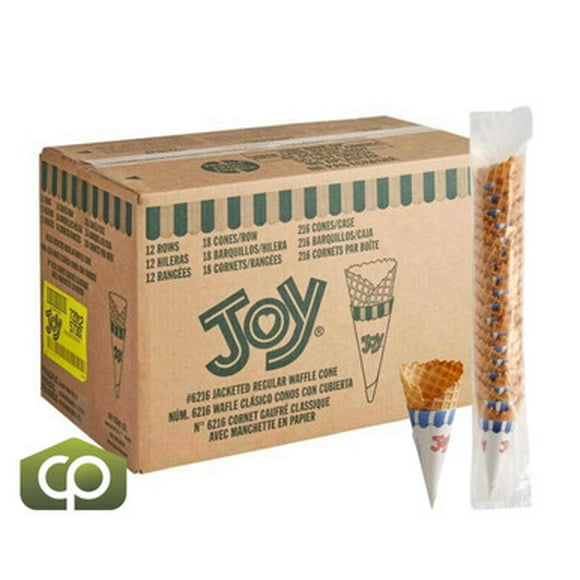 JOY Regular Jacketed Waffle Cone - 216/Case | Crisp & Sweet Cones for Ice Cream Delights