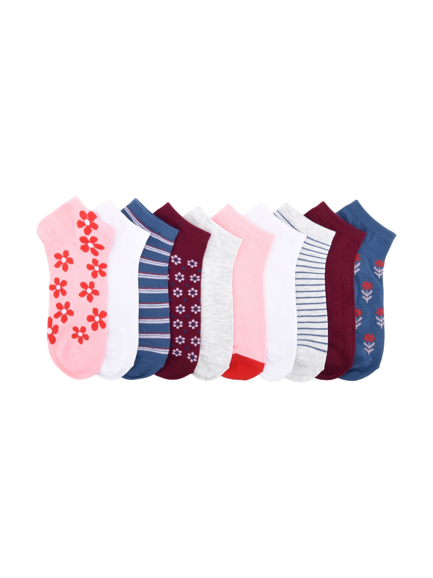 No Boundaries Women’s Low Cut Socks, 10 Pack, Shoe Sizes 4-10