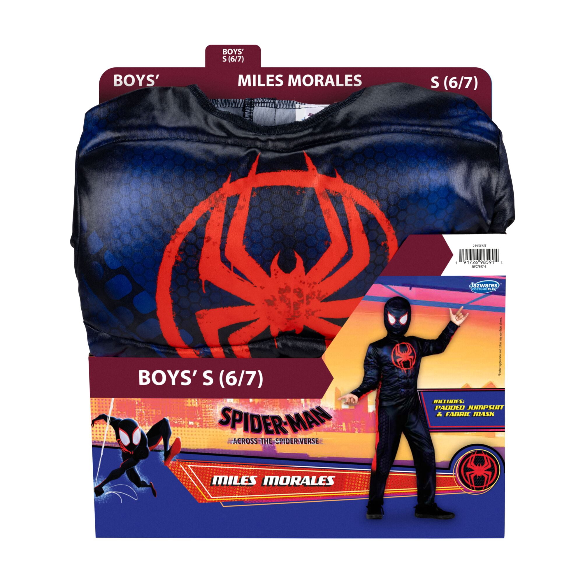 Marval's Miles Morales Halloween Costume for Children, Boy's Size S (6/7), by Jazwares