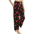 thumbnail image 3 of PISONIC Black Sweet Cherry Printed Women's Pajama Pants, Comfy Pajama Bottoms With Pockets&Drawstring, 3 of 7