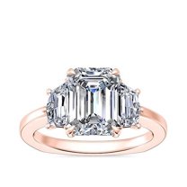 0.80 Ct Brilliant Emerald Cut Genuine Diamond Sparkle Three Stone Engagement Ring for Women Solid 14K Rose Gold Size 6.5