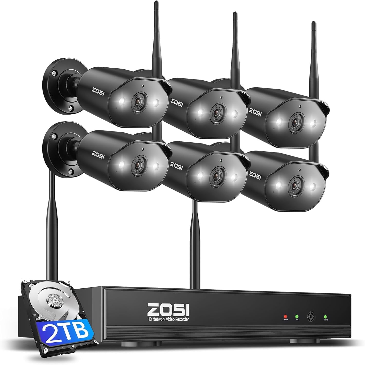 3MP Wireless Security Camera System with Audio, ZOSI 2K Plug-in Outdoor Smart WiFi Cameras,Color Night Vision, AI Person Detection, Light & Siren Alarms, 8CH 4K NVR with 2TB HDD for 7/24 Recording