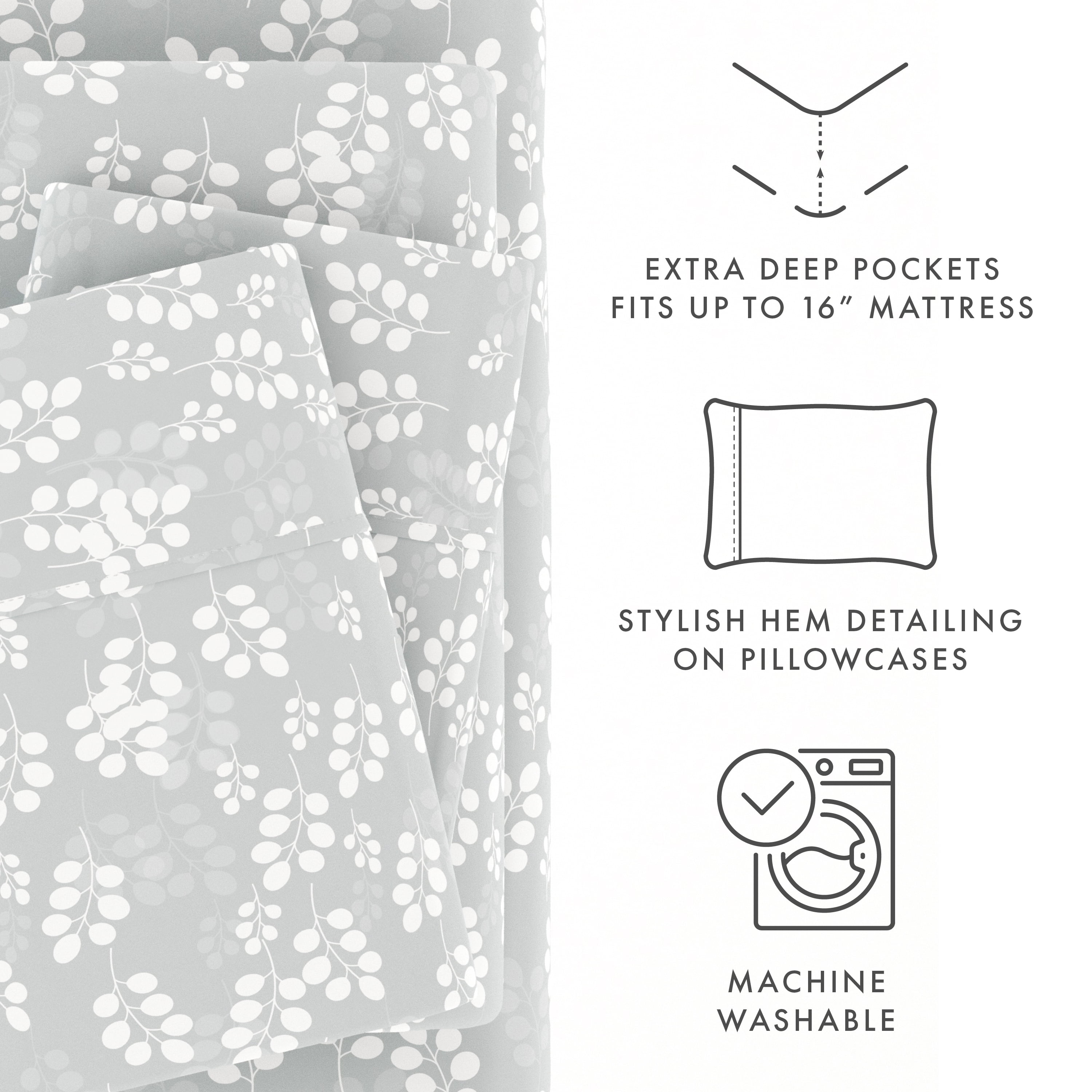 Noble Linens 4 Piece Pattern Microfiber Bed Sheets Set, Gray Wheat, California King