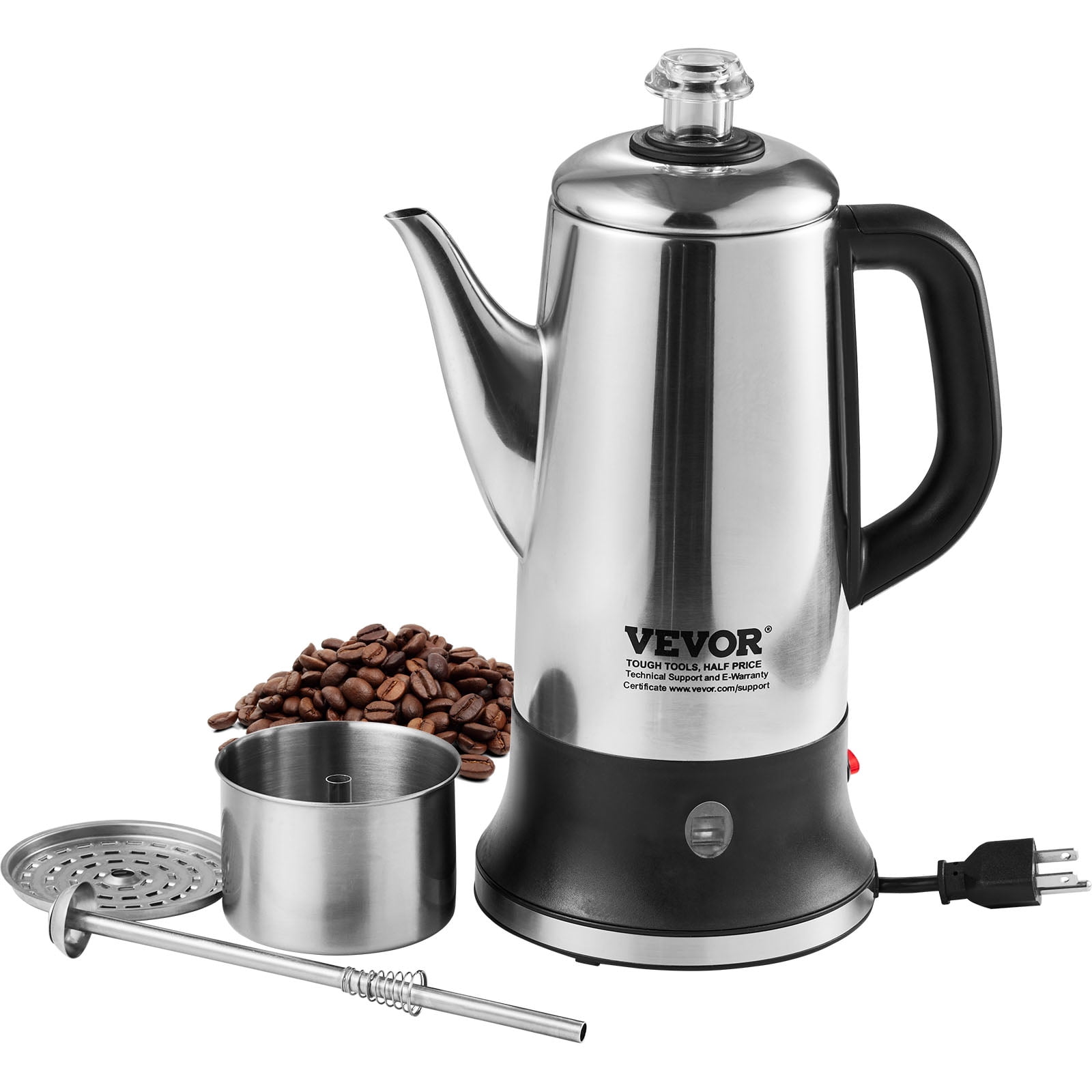 VEVOR 12 Cup Electric Percolator Coffee Pot 304 Stainless Steel Coffee Percolator with Keep Warm Function Heat Resistant Handle Classic Coffee Maker Silver Walmart