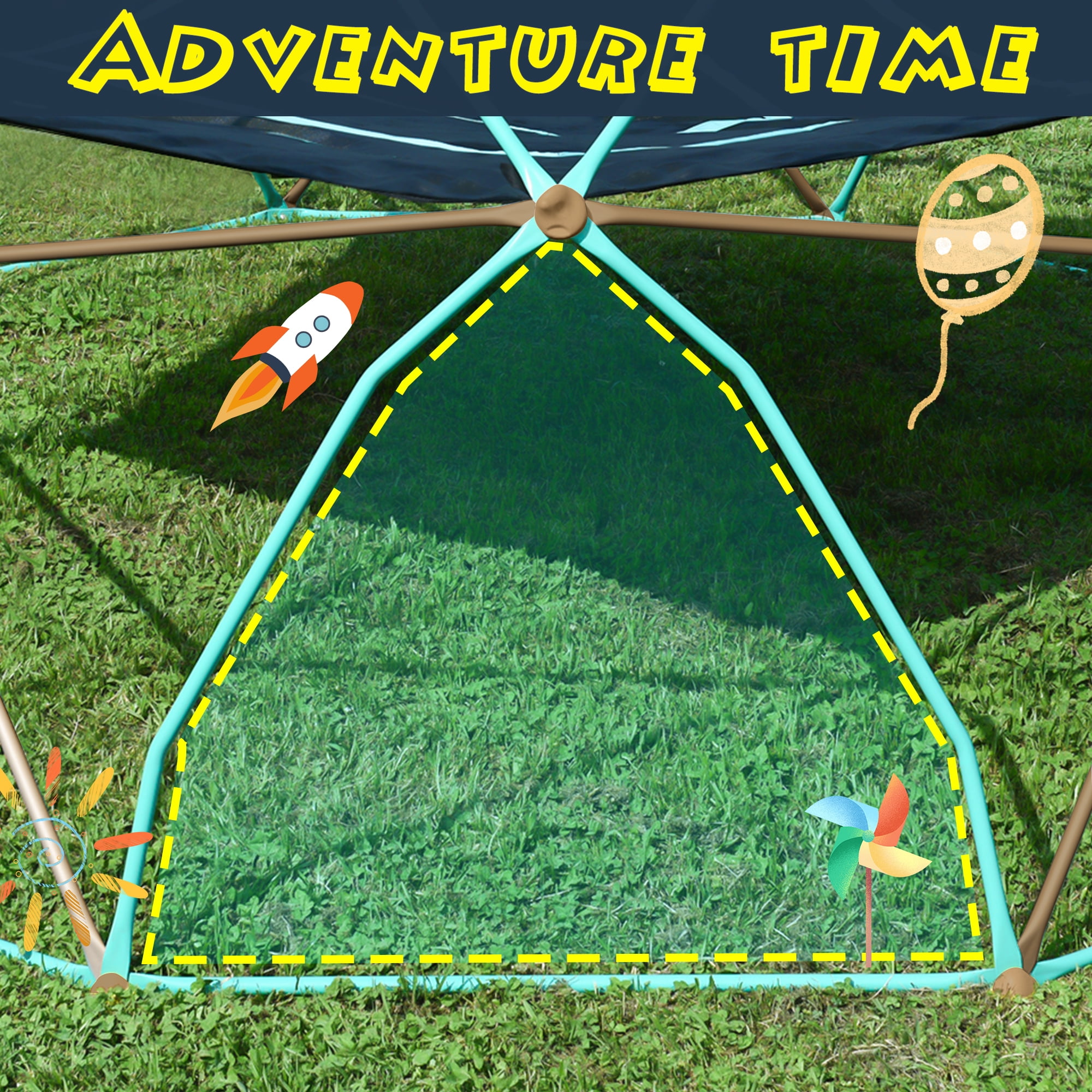 12ft Geometric Dome Climber Play Center for Kids, Outdoor Jungle Gym Climbing Tower with Hammock, Rust & UV Resistant Steel Supports 1000 LBS
