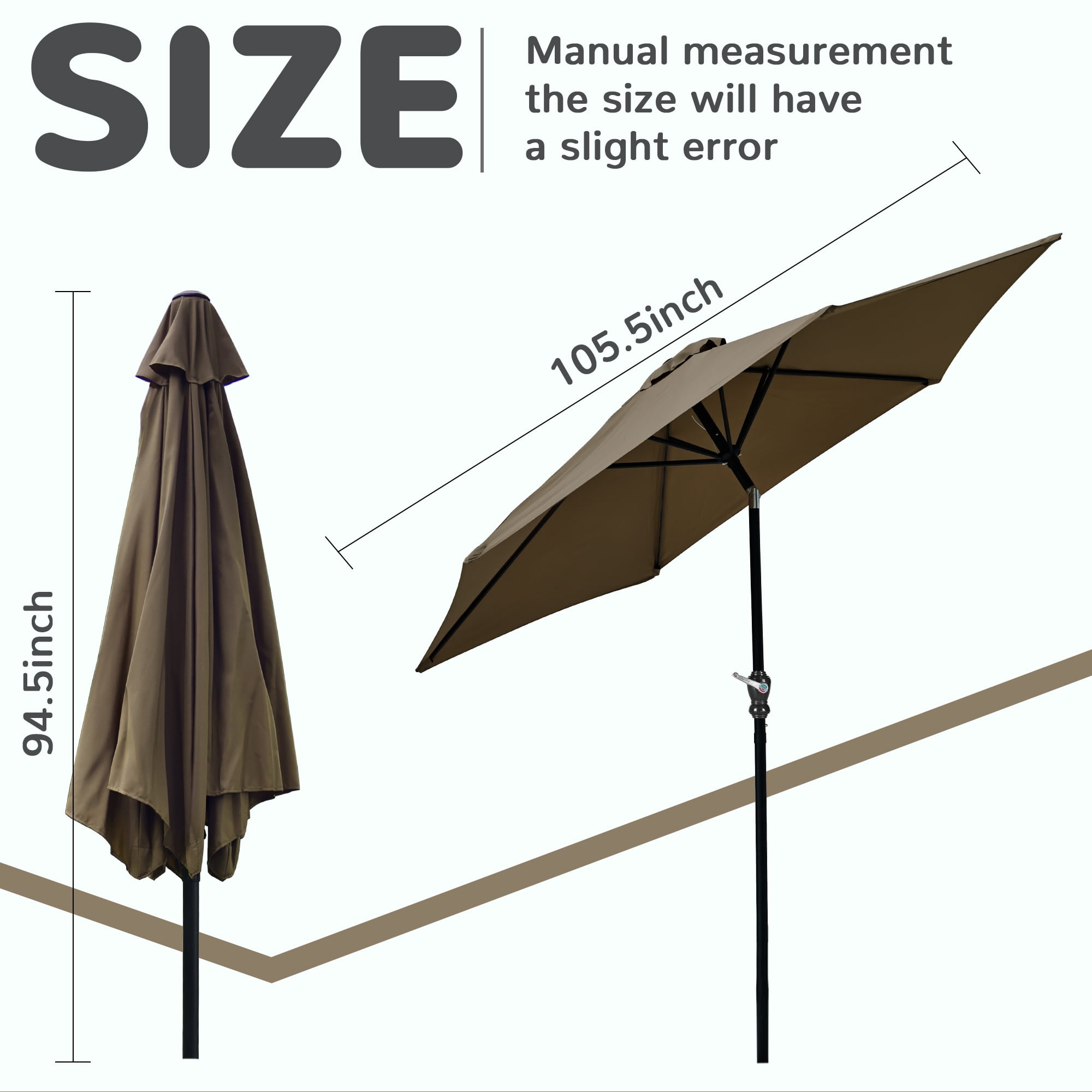 FlexWave 9FT Outdoor Market Patio Umbrella, UV-Resistant Sunshade，with Push Button Tilt & Crank, for Garden, Deck, Poolside