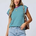 thumbnail image 2 of WRKEKC Women's Short Sleeve Striped Knit Pullover Sweater Casual Crew Neck Summer Top Lightweight Womens Sweater Comfort, 2 of 7