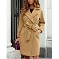 thumbnail image 2 of Kukuzhu Women’s Wool Blend Trench Coat Winter Open Front Notch Lapel Midi Belted Parka Pea Coat, 2 of 7