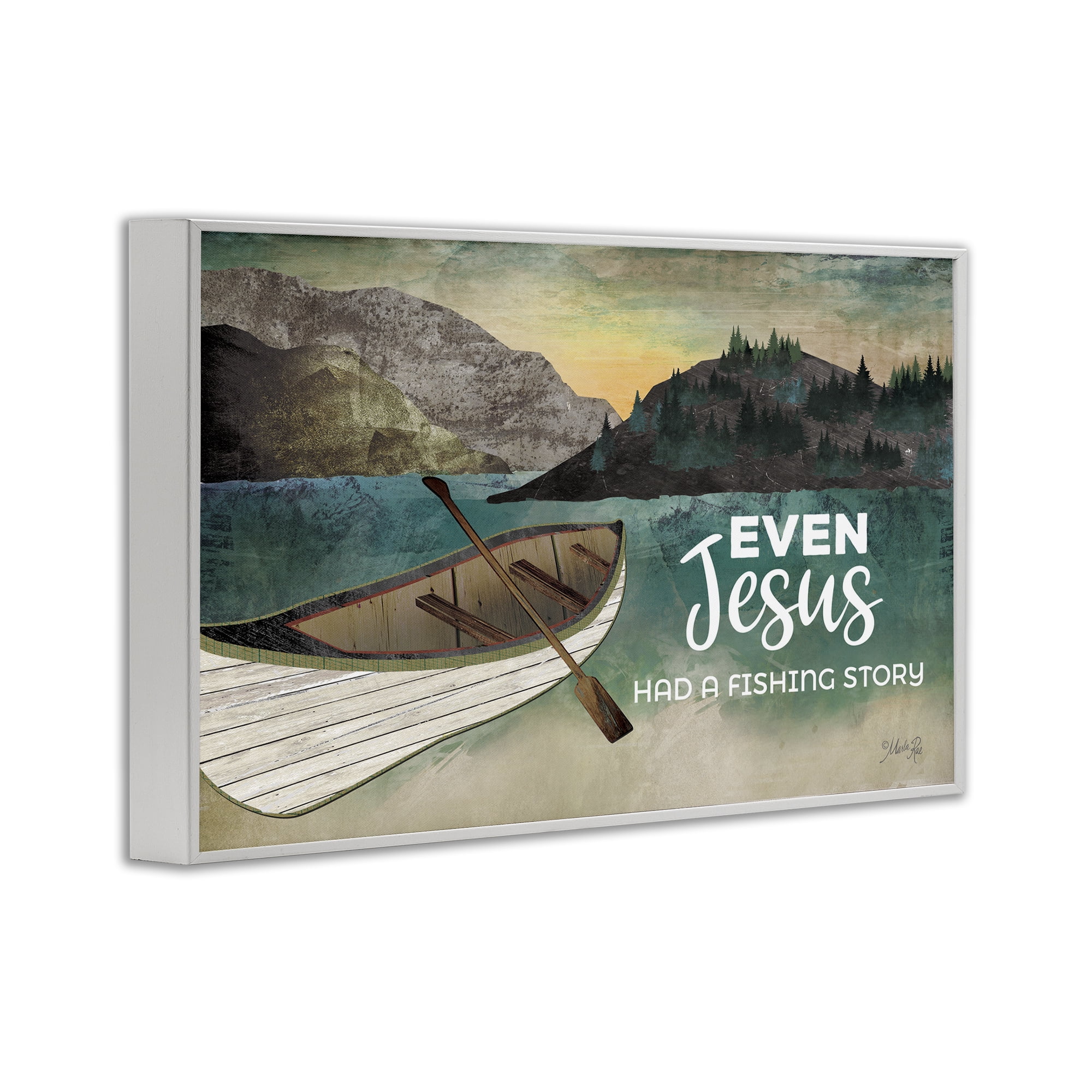 Stupell Industries Jesus Had Fishing Story Religious Painting White Framed Art Print Wall Art, 18 x 12