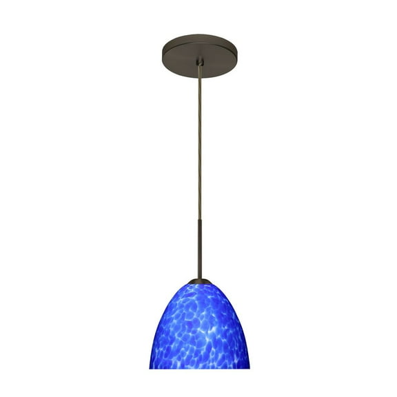 1BT-757286-BR-Besa Lighting-Sasha II-One Light Cord Pendant with Flat Canopy-6.3 Inches Wide by 5.4 Inches High-Bronze Finish-Blue Cloud Glass