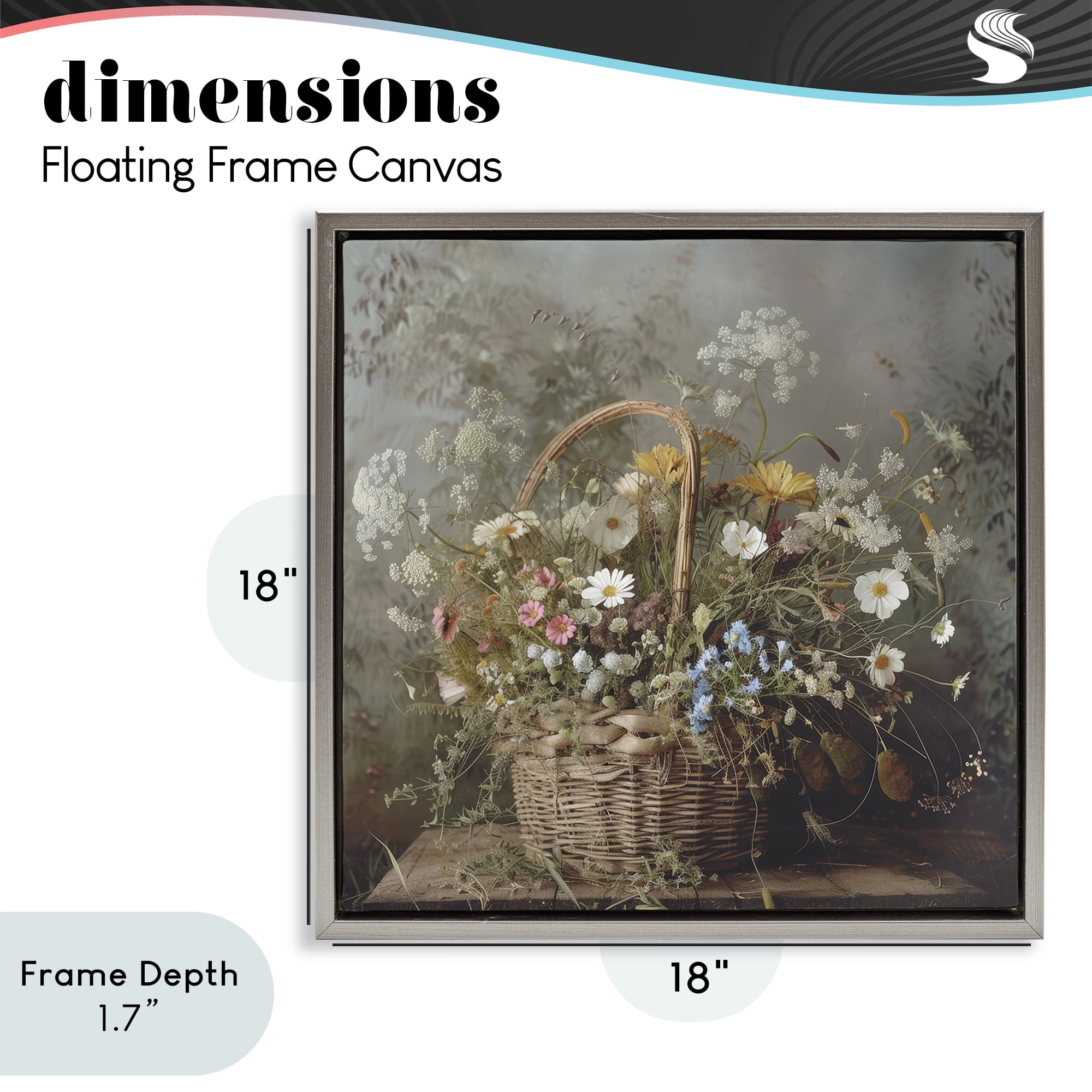 Stupell Industries Rustic Basket with Flowers Gray Framed Floater Canvas Wall Art, design by Lazar Studio