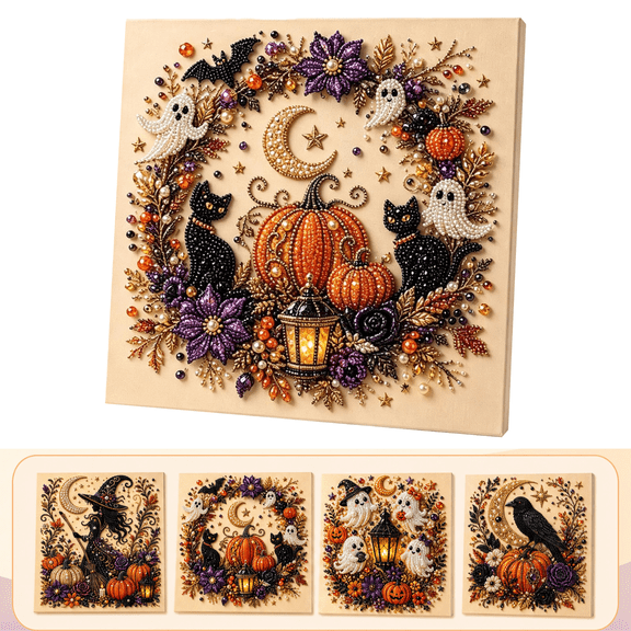 Halloween Ghost Pearl Art DIY Kit, Spooky Cute 3D Diamond Painting Crafts for Adults, DIY Fall Home Wall Decor Art, Beginner Seasonal Party Gift B