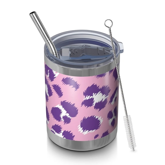 12oz Tumblers Pink and Purple Of Leopard Print Vacuum Insulated Stainless Steel Travel Tumbler Cups Mug with Lid and Straw for Beer,Coffee,Beverages with Cleaning Brush for Cold & Hot Drinks