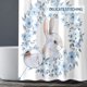 thumbnail image 4 of Cortina de ducha con forma de U, cuatro piezas de tela de conejo, decoración de baño con ganchos, cortina de ducha de poliéster azul y blanco., 4 of 6