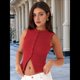 thumbnail image 4 of Chaleco de Mujer Sin Mangas, Cuello Redondo, Corte Ajustado, Acanalado, con Botones, Rojo, Talla L, 4 of 9