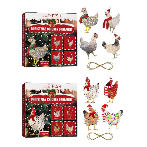 4 piezas de adorno de gota de Navidad de pollo, decoración colgante de madera, recuerdo de fiesta (A)