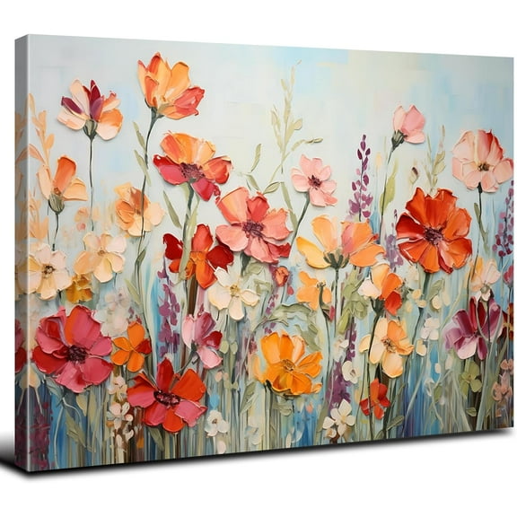 Rustic Flower Wall Art Colorful Wildflower Pictures Wall Decor for Bathroom Mom Bedroom Spring Orange Daisy Poppy Canvas Prints Abstract Watercolor Floral Paintings Artwork Home Decorations 12x16