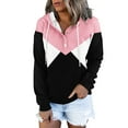 thumbnail image 2 of Baqcunre Hoodies For Women Womens Block Hoodies Tops Long Sleeve Drawstring Button Down Pullover Sweatshirt With Pocket Womens Fall Fashion 2023 Womens Sweaters Pink S, 2 of 4