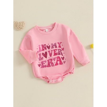 

Mama s sunshine Baby Girl Valentine s Day Romper Letter Heart Print Round Neck Long Sleeve Bubble Jumpsuit