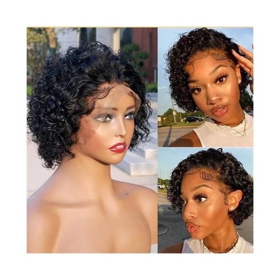 Human Hair Wigs 6 Inch Short Curly Lace Front Wigs Water Wave 13x1 Bob Lace Wigs