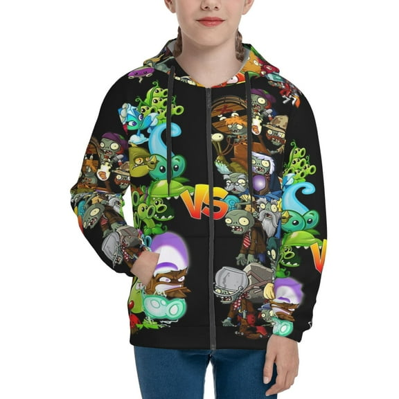 Youth Plants vs Zombi-e Zip Up Graphic Hoodie with Pockets Comfort Long Sleeve Soft Hoodies