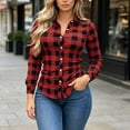 thumbnail image 2 of Besolor Button down Shirts for Women Plaid Long Sleeve Lapel Shirt Slim Fitting Business Casual Tops(Large,Red), 2 of 7